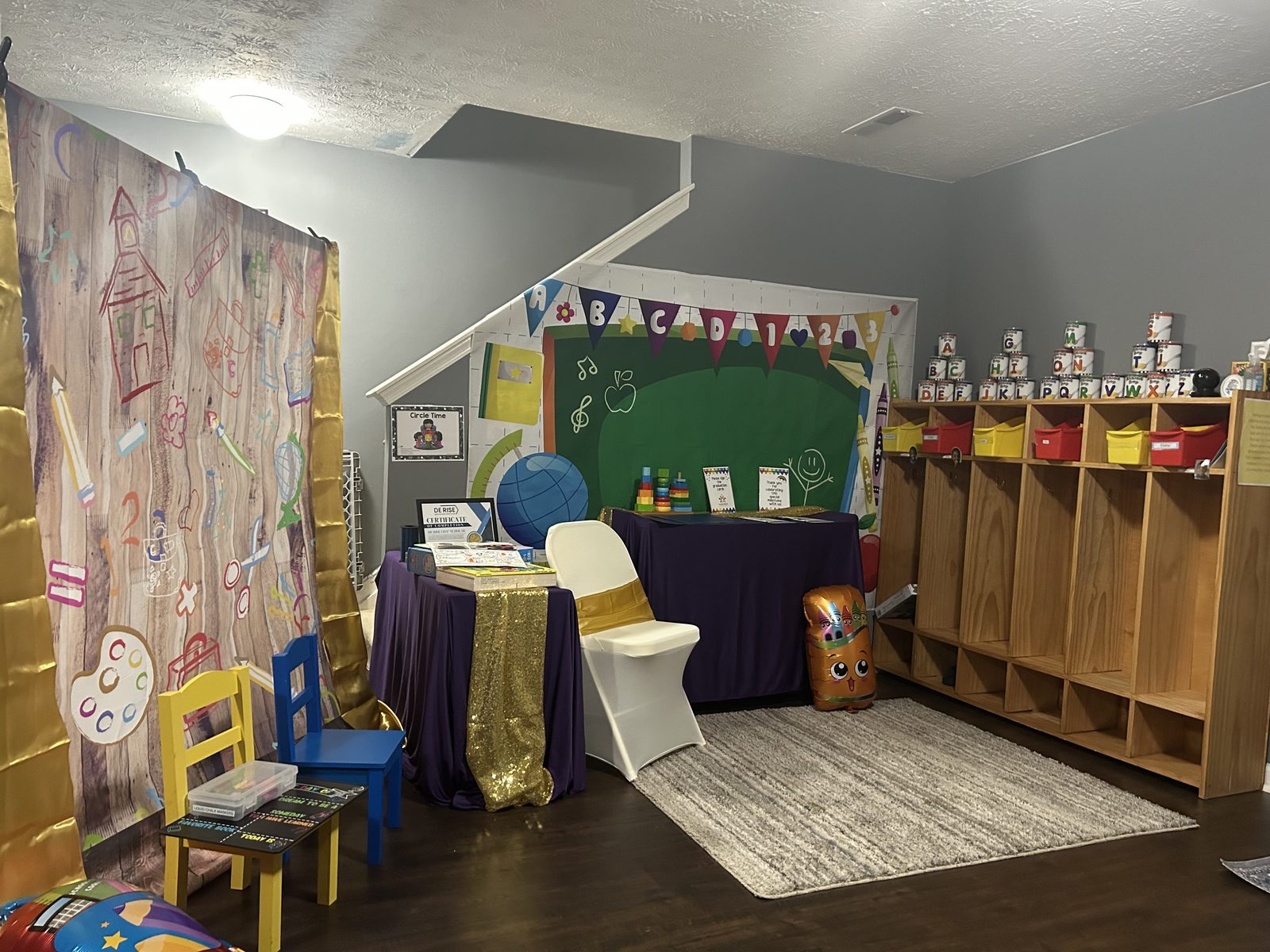Our bright, decorated Circle Time corner