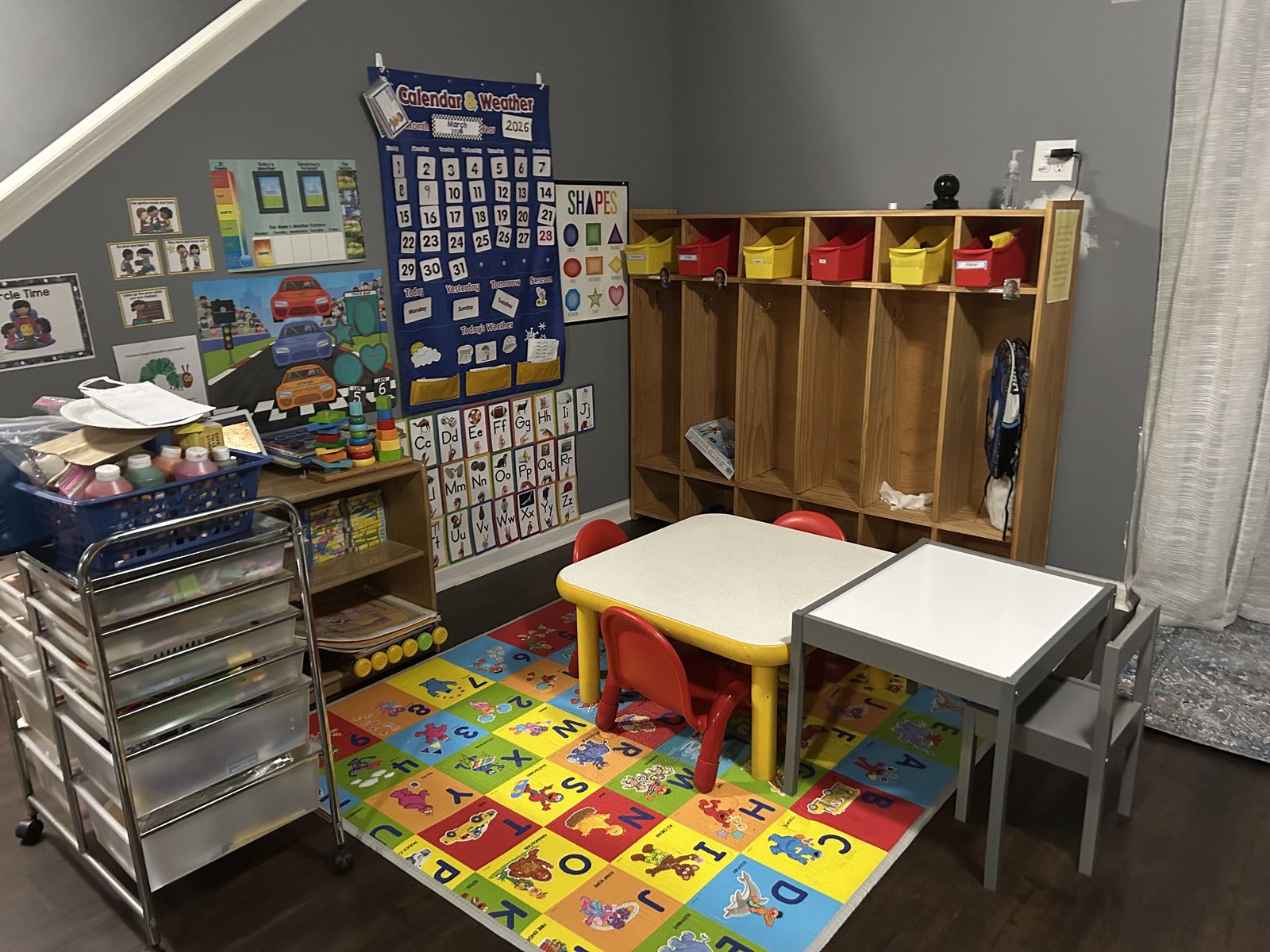 Calendar, alphabet, and learning corner